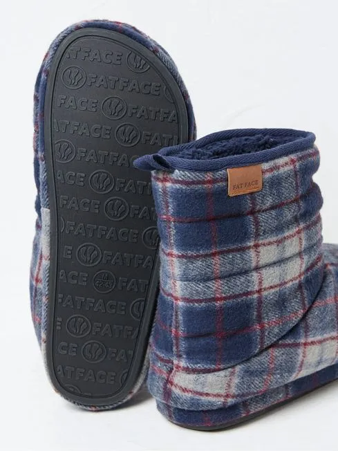 Men Fatface Loungewear Sussex Navy Blue Check Boot Slippers