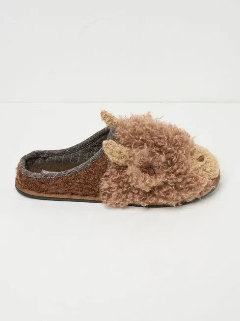 Men Fatface Pajamas and Nightwear Hamish Brown Highland Cow Slippers