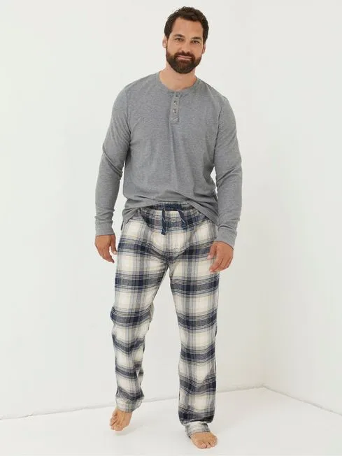 Men Fatface Pajamas and Nightwear White Fife Checked Pyjama Bottoms