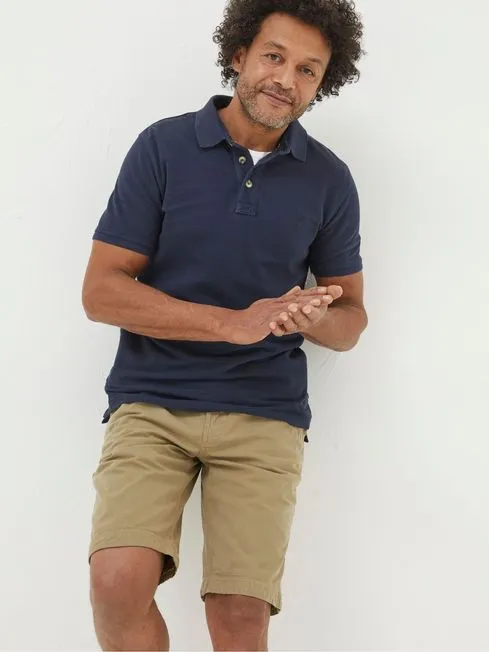 Men Fatface Polo Shirts Navy Blue Pique Polo Shirt