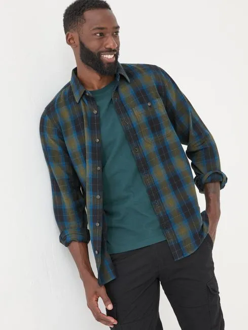 Men Fatface Shirts Blue Long Sleeve Kent Check 100 Cotton Shirt