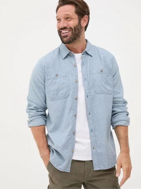 Men Fatface Shirts Blue Long Sleeve Malton Shirt