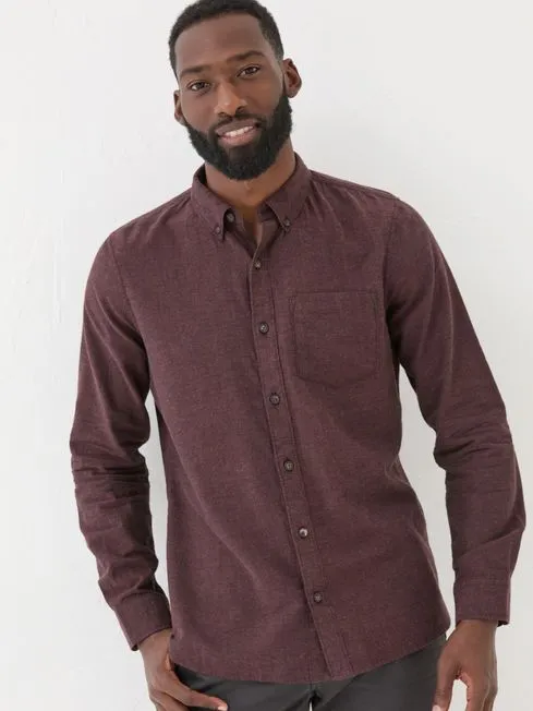 Men Fatface Shirts Burgundy Red Long Sleeve Oxlow Plain 100 Cotton Shirt