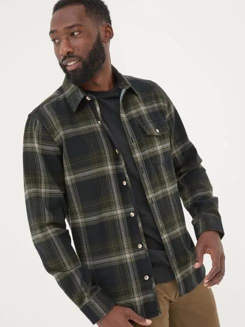 Men Fatface Shirts Dark Green Long Sleeve Selford Check Shirt