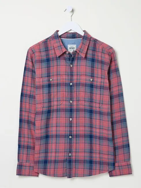 Men Fatface Shirts Davington Pink 100 Cotton Long Sleeve Check Shirt