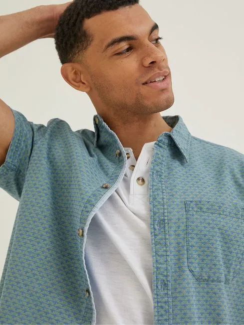 Men Fatface Shirts Green Geo Indigo Print Shirt Men Fatface Shirts Green Geo Indigo Print Shirt