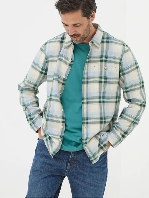 Men Fatface Shirts Green Long Sleeve Tyburn Check Shirt