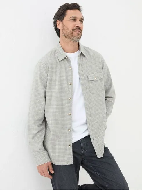 Men Fatface Shirts Grey Long Sleeve Grantham Grid Check 100 Cotton Shirt