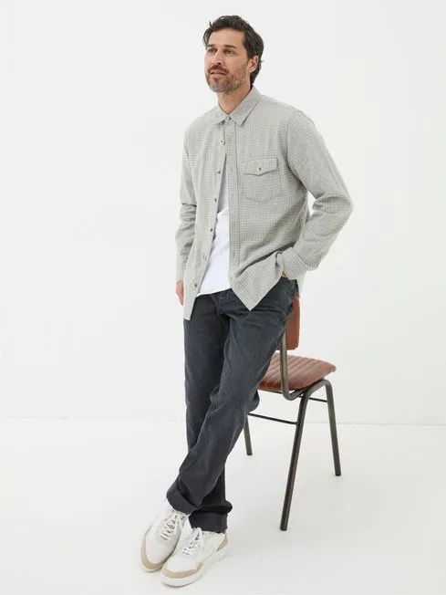 Men Fatface Shirts Grey Long Sleeve Grantham Grid Check 100 Cotton Shirt