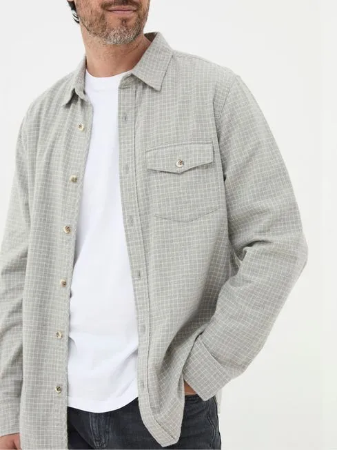 Men Fatface Shirts Grey Long Sleeve Grantham Grid Check 100 Cotton Shirt