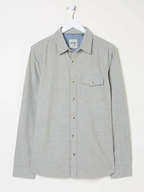 Men Fatface Shirts Grey Long Sleeve Grantham Grid Check 100 Cotton Shirt
