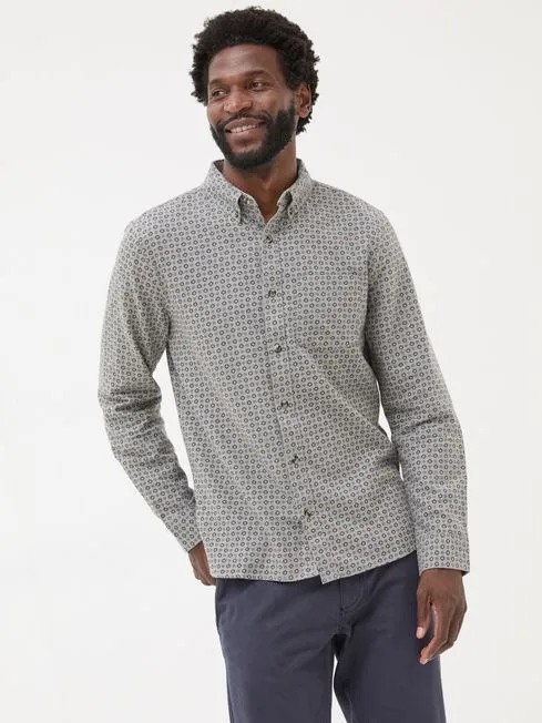 Men Fatface Shirts Light Grey Long Sleeve Geo Print 100 Cotton Shirt