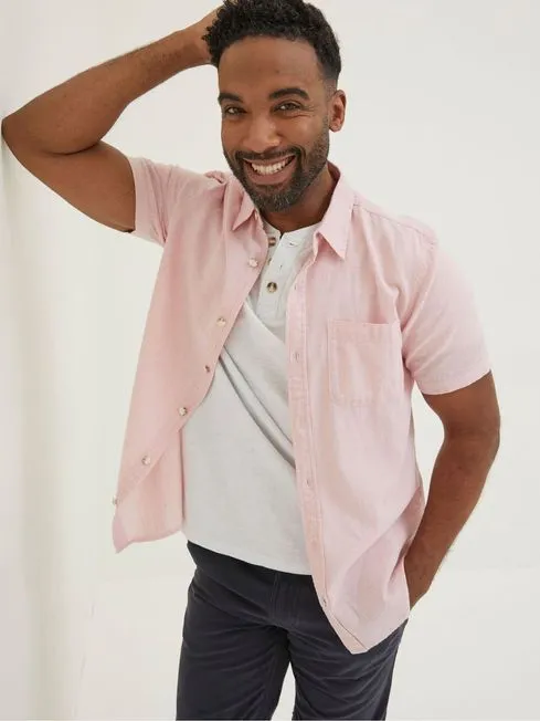 Men Fatface Shirts Pink Bugle Micro Stripe Shirt