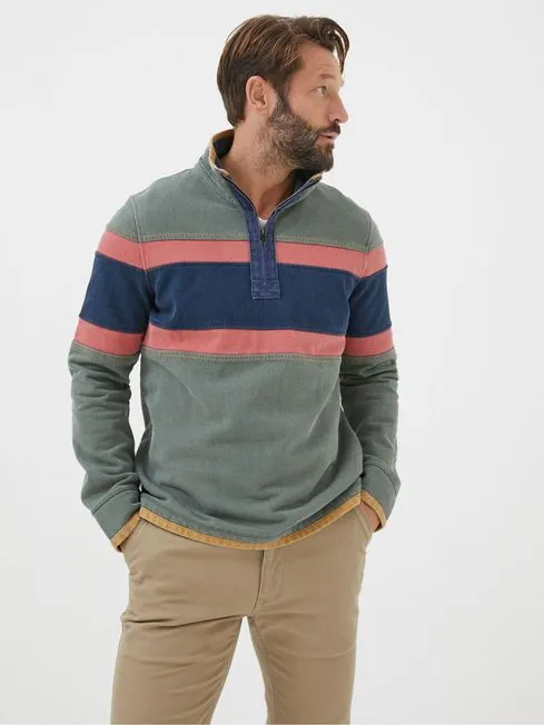 Men Fatface Sweatshirts and Hoodies Airlie Green Chest Stripe Sweatshirt