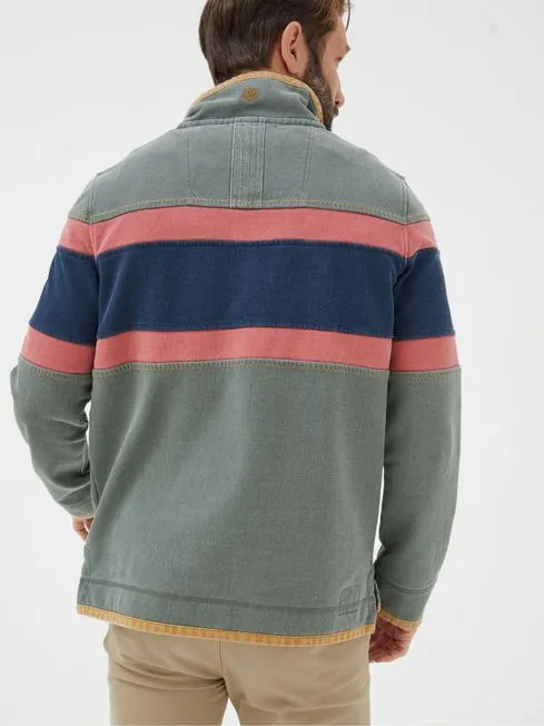 Men Fatface Sweatshirts and Hoodies Airlie Green Chest Stripe Sweatshirt