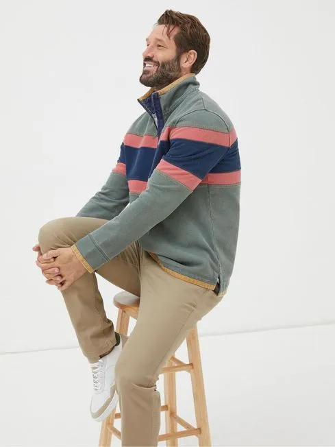Men Fatface Sweatshirts and Hoodies Airlie Green Chest Stripe Sweatshirt