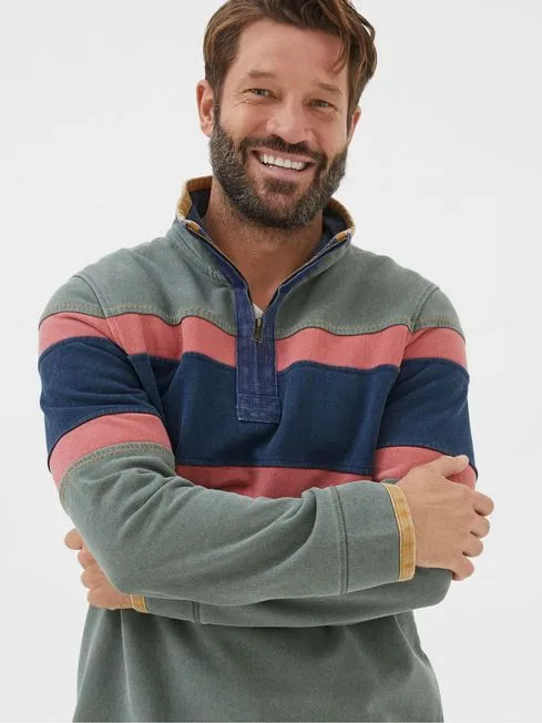 Men Fatface Sweatshirts and Hoodies Airlie Green Chest Stripe Sweatshirt