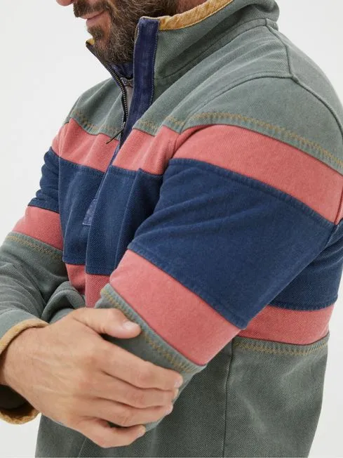 Men Fatface Sweatshirts and Hoodies Airlie Green Chest Stripe Sweatshirt