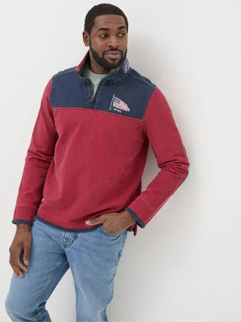 Men Fatface Sweatshirts and Hoodies Airlie Red USA Sweatshirt