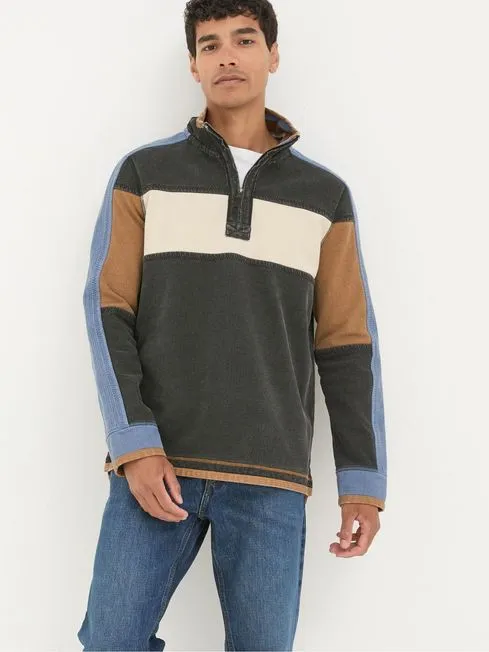 Men Fatface Sweatshirts and Hoodies Airlie Washed Black Panel Sweatshirt
