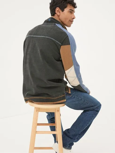 Men Fatface Sweatshirts and Hoodies Airlie Washed Black Panel Sweatshirt