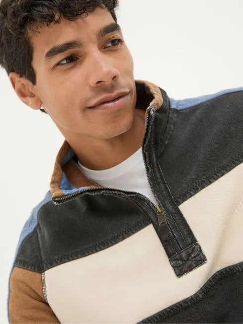 Men Fatface Sweatshirts and Hoodies Airlie Washed Black Panel Sweatshirt