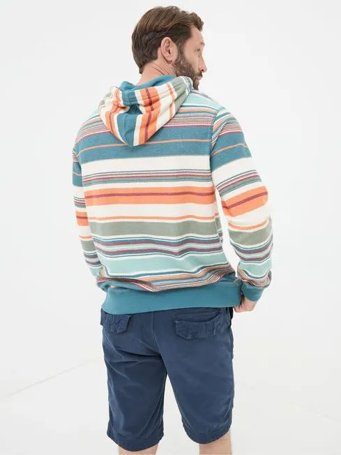 Men Fatface Sweatshirts and Hoodies Blue Trescowe Stripe Overhead Hoodie