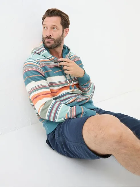 Men Fatface Sweatshirts and Hoodies Blue Trescowe Stripe Overhead Hoodie