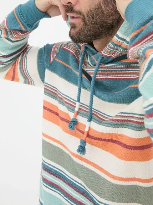 Men Fatface Sweatshirts and Hoodies Blue Trescowe Stripe Overhead Hoodie