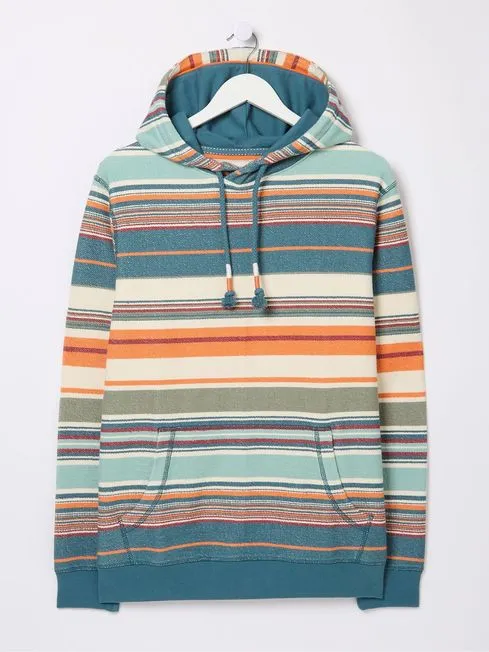 Men Fatface Sweatshirts and Hoodies Blue Trescowe Stripe Overhead Hoodie