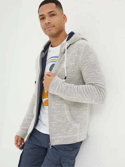 Men Fatface Sweatshirts and Hoodies Natural Woolacombe Zip Through Hoodie