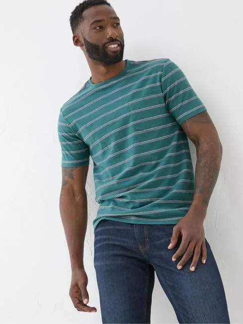 Men Fatface TShirts Barnstaple Green Stripe TShirt