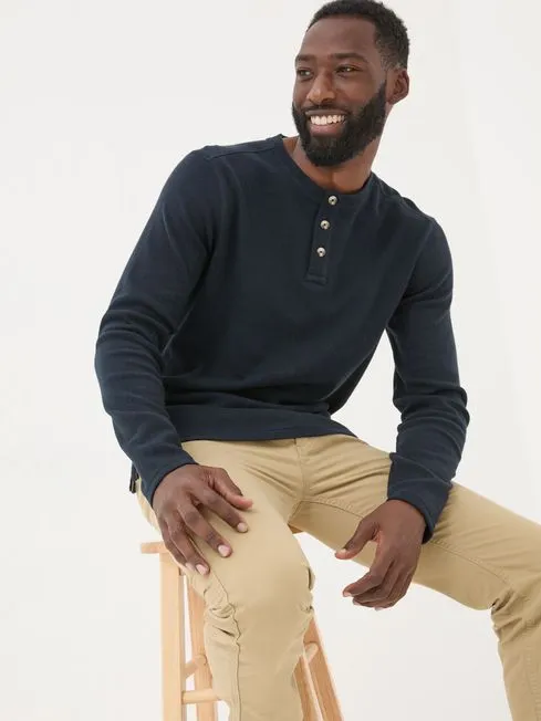 Men Fatface TShirts Navy Textured Henley 100 Cotton TShirt Men Fatface TShirts Navy Textured Henley 100 Cotton TShirt