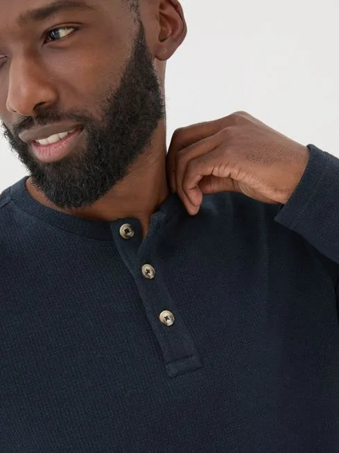 Men Fatface TShirts Navy Textured Henley 100 Cotton TShirt Men Fatface TShirts Navy Textured Henley 100 Cotton TShirt