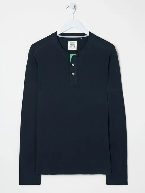 Men Fatface TShirts Navy Textured Henley 100 Cotton TShirt Men Fatface TShirts Navy Textured Henley 100 Cotton TShirt