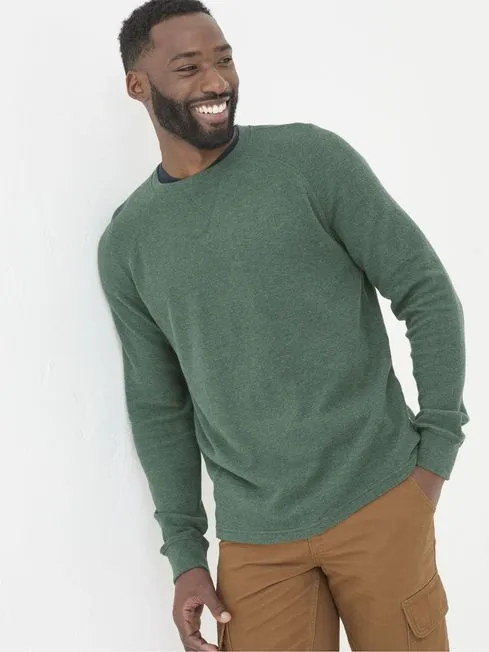Men Fatface TShirts Wicklow Green Waffle Crew Neck TShirt