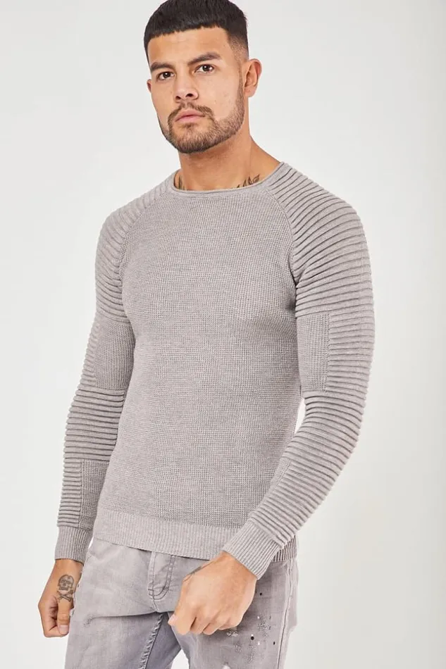 Men Fine Knit Sweater Grey Brentiny Paris Sweatshirts and Pullovers