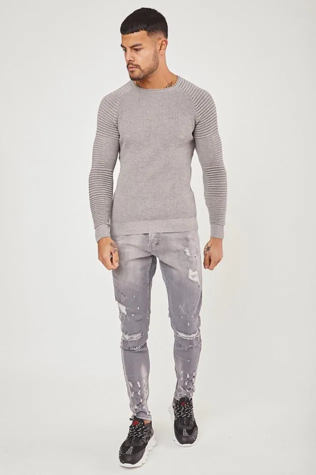 Men Fine Knit Sweater Grey Brentiny Paris Sweatshirts and Pullovers
