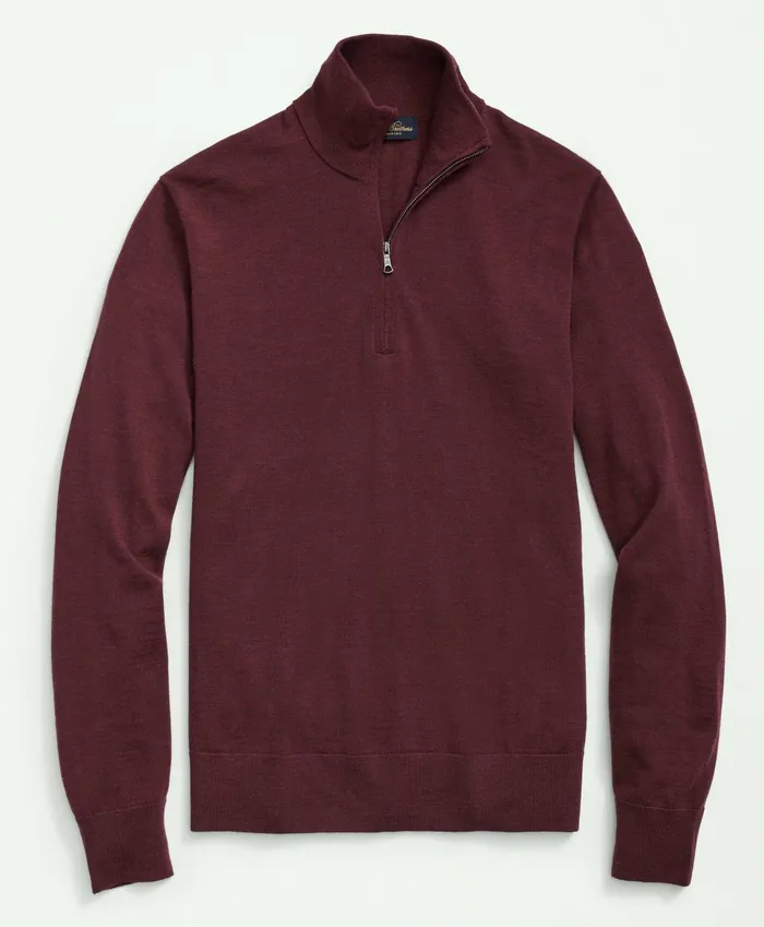 Men Fine Merino Wool HalfZip Sweater Burgundy Brooks Brothers Sweaters