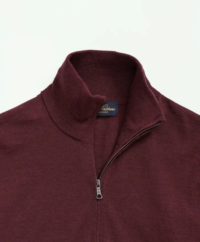 Men Fine Merino Wool HalfZip Sweater Burgundy Brooks Brothers Sweaters