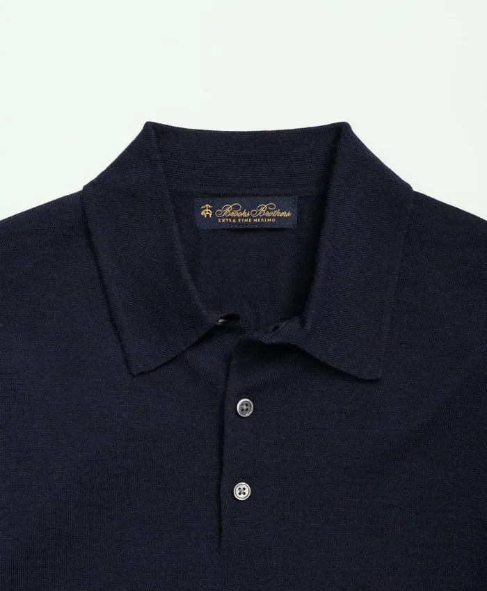 Men Fine Merino Wool Sweater Polo Navy Brooks Brothers Sweaters