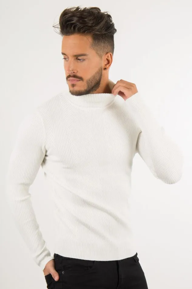 Men Fine Turtleneck Sweater White Brentiny Paris Sweatshirts and Pullovers