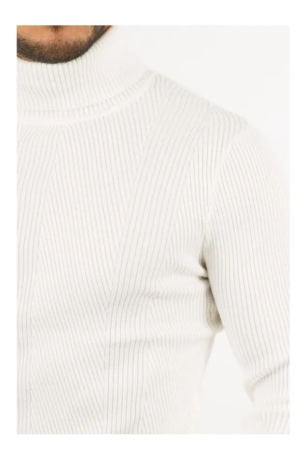 Men Fine Turtleneck Sweater White Brentiny Paris Sweatshirts and Pullovers