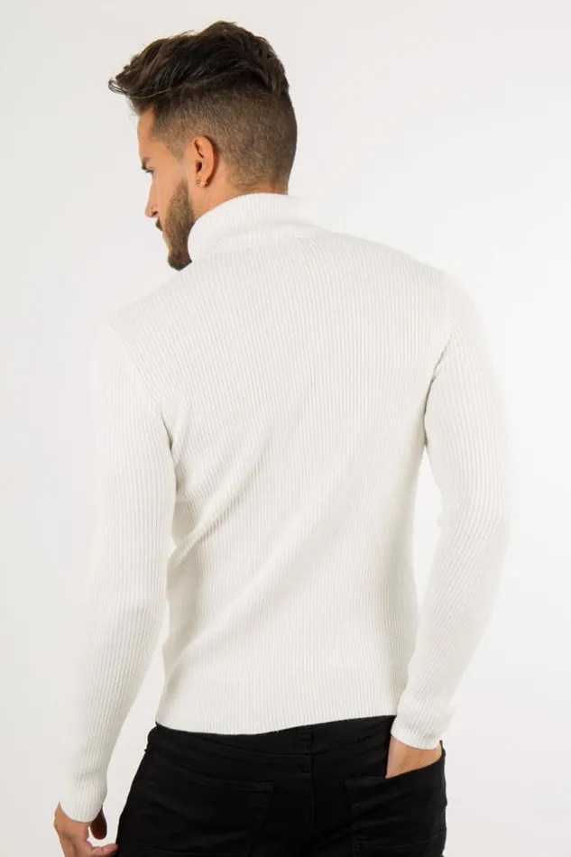 Men Fine Turtleneck Sweater White Brentiny Paris Sweatshirts and Pullovers