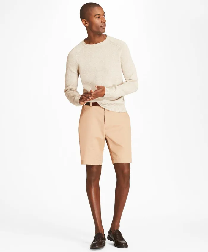 Men Flat Front Stretch Advantage Chino Shorts Dark Khaki Brooks Brothers Shorts and Swimwear