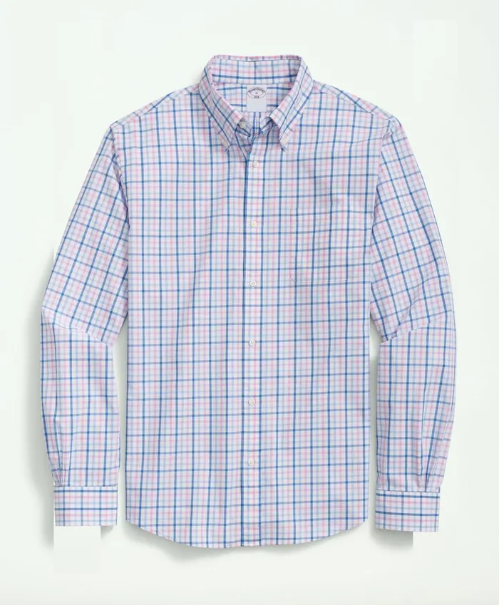 Men Friday Shirt Poplin Tattersall Bluepink Brooks Brothers Sport Shirts