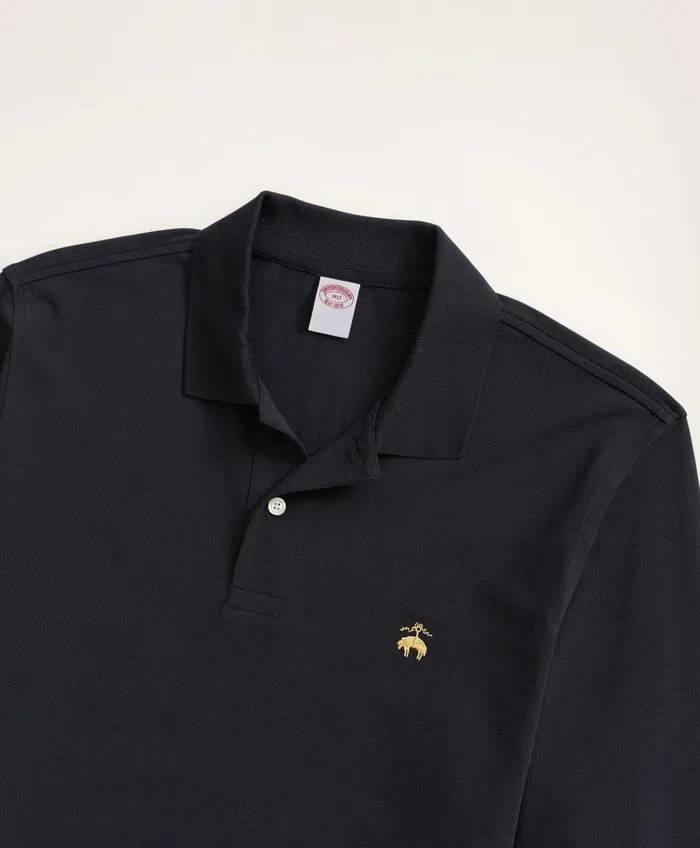 Men Golden Fleece Big and Tall Stretch Supima LongSleeve Polo Shirt Black Brooks Brothers Polo and Rugby Shirts