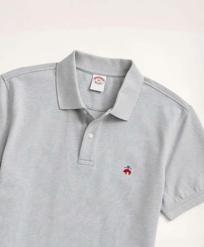 Men Golden Fleece Big and Tall Stretch Supima Polo Shirt Grey Heather Brooks Brothers Polo and Rugby Shirts