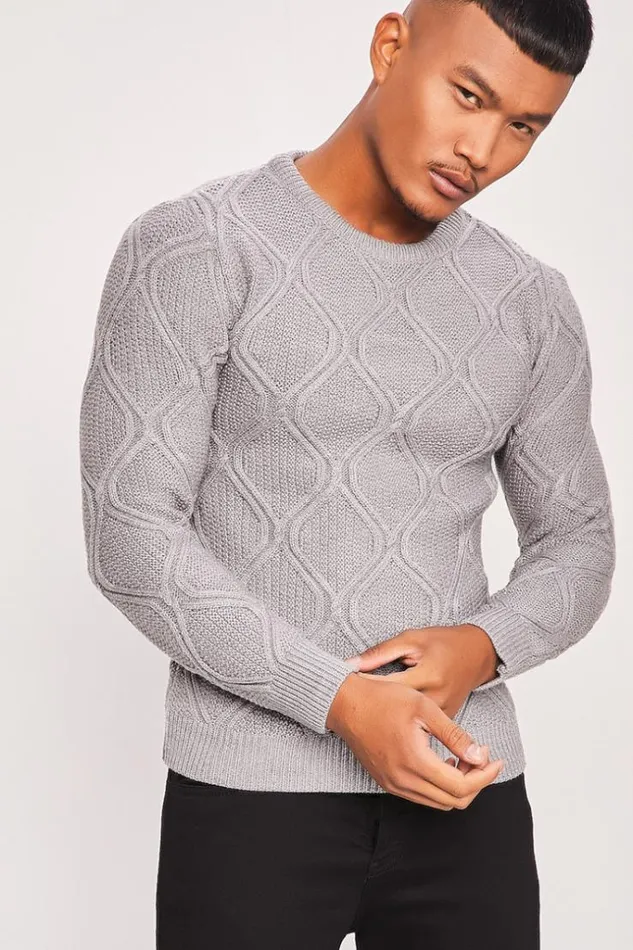 Men Grey Knit Sweater Grey Brentiny Paris Sweatshirts and Pullovers