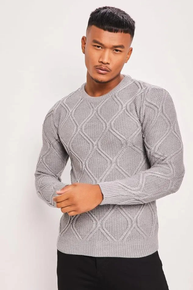 Men Grey Knit Sweater Grey Brentiny Paris Sweatshirts and Pullovers